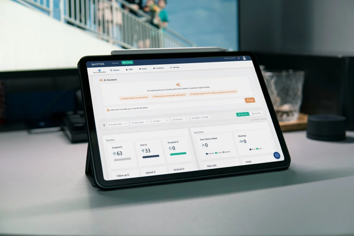 Quotiss analytics on a tablet