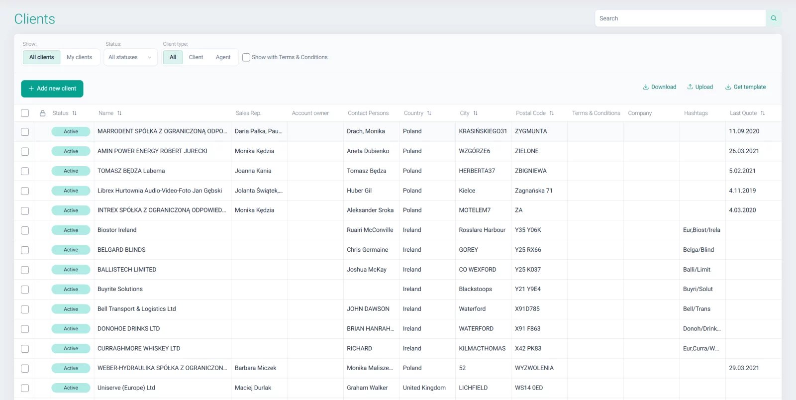 Client list in Quotiss
