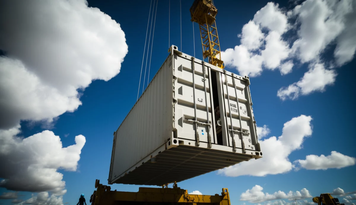 Container lifted by a crane